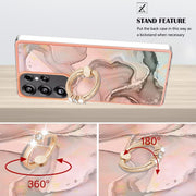 For Samsung Galaxy S25 Ultra 5G Electroplating Marble Dual-side IMD Phone Case with Ring(Rose Gold 015)