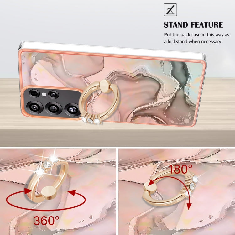 For Samsung Galaxy S25 Ultra 5G Electroplating Marble Dual-side IMD Phone Case with Ring(Rose Gold 015)
