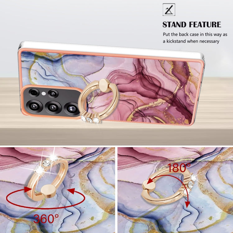 For Samsung Galaxy S25 Ultra 5G Electroplating Marble Dual-side IMD Phone Case with Ring(Rose Red 014)