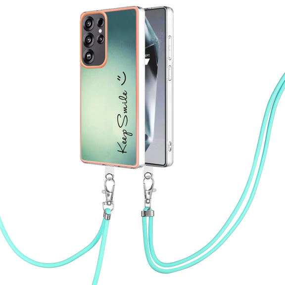 For Samsung Galaxy S25 Ultra 5G Electroplating Dual-side IMD Phone Case with Lanyard(Smile)