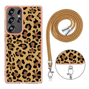For Samsung Galaxy S25 Ultra 5G Electroplating Dual-side IMD Phone Case with Lanyard(Leopard Print)