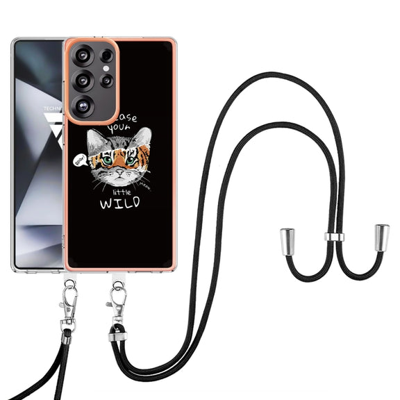 For Samsung Galaxy S25 Ultra 5G Electroplating Dual-side IMD Phone Case with Lanyard(Natural Growth)