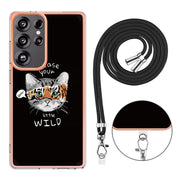 For Samsung Galaxy S25 Ultra 5G Electroplating Dual-side IMD Phone Case with Lanyard(Natural Growth)