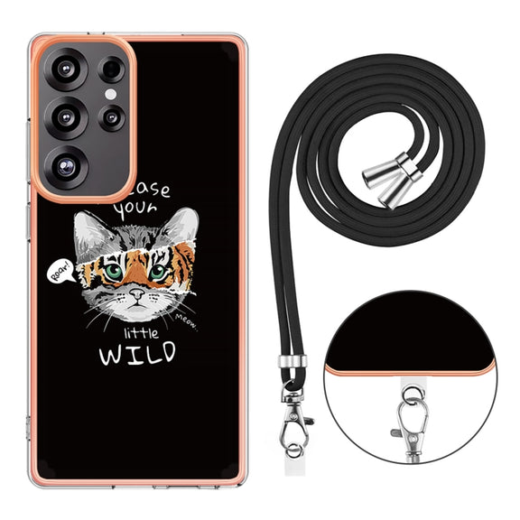 For Samsung Galaxy S25 Ultra 5G Electroplating Dual-side IMD Phone Case with Lanyard(Natural Growth)