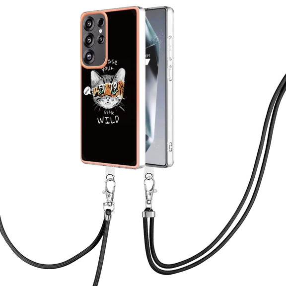 For Samsung Galaxy S25 Ultra 5G Electroplating Dual-side IMD Phone Case with Lanyard(Natural Growth)
