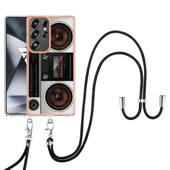 For Samsung Galaxy S25 Ultra 5G Electroplating Dual-side IMD Phone Case with Lanyard(Retro Radio)