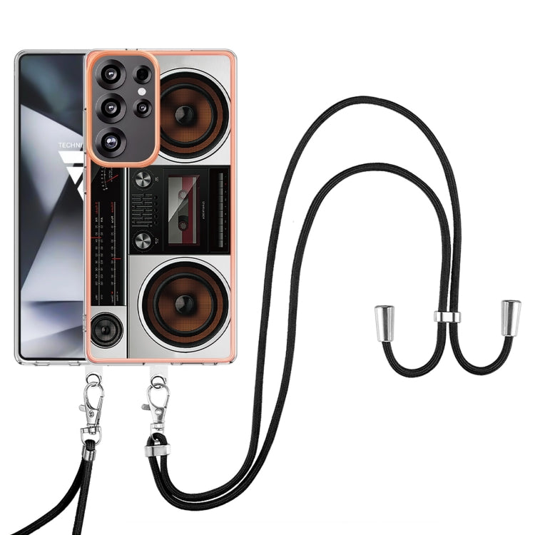 For Samsung Galaxy S25 Ultra 5G Electroplating Dual-side IMD Phone Case with Lanyard(Retro Radio)