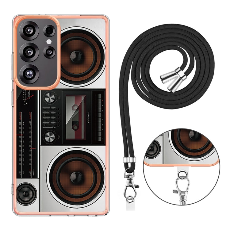 For Samsung Galaxy S25 Ultra 5G Electroplating Dual-side IMD Phone Case with Lanyard(Retro Radio)