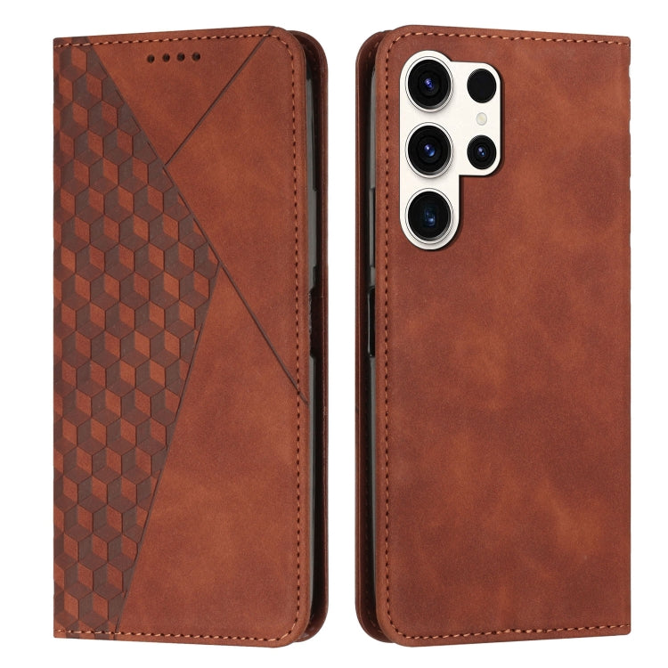 For Samsung Galaxy S25 Ultra 5G Diamond Splicing Skin Feel Magnetic Leather Phone Case(Brown)