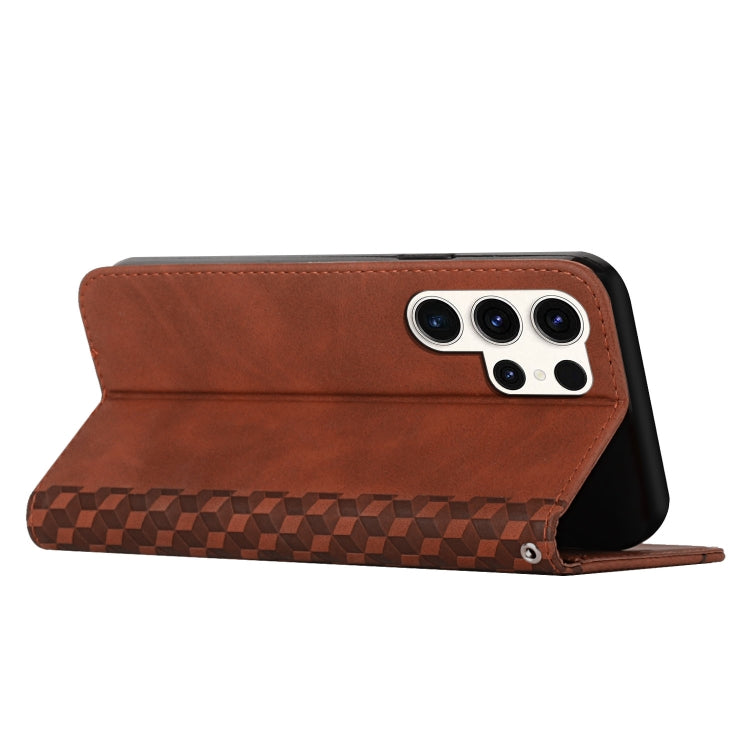 For Samsung Galaxy S25 Ultra 5G Diamond Splicing Skin Feel Magnetic Leather Phone Case(Brown)