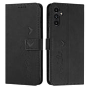 For Samsung Galaxy S25+ / S24+ 5G Skin Feel Heart Embossed Leather Phone Case with Long Lanyard(Black)