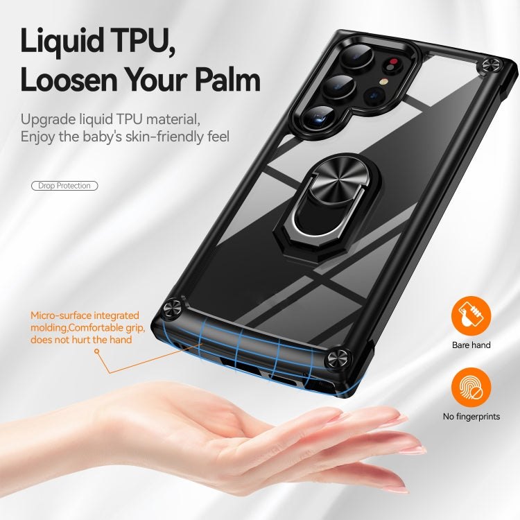 For Samsung Galaxy S25 Ultra 5G TPU + PC Lens Protection Phone Case with Ring Holder(Black)