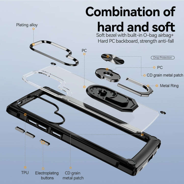For Samsung Galaxy S25 Ultra 5G TPU + PC Lens Protection Phone Case with Ring Holder(Black)