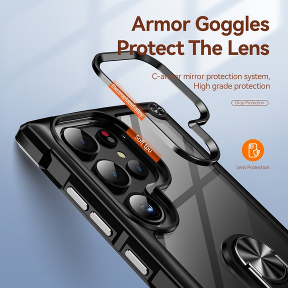 For Samsung Galaxy S25 Ultra 5G TPU + PC Lens Protection Phone Case with Ring Holder(Black)