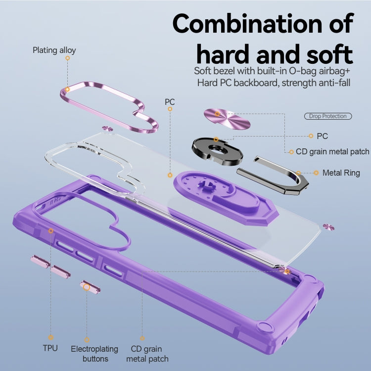 For Samsung Galaxy S25 Ultra 5G TPU + PC Lens Protection Phone Case with Ring Holder(Purple)