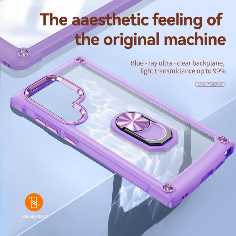 For Samsung Galaxy S25 Ultra 5G TPU + PC Lens Protection Phone Case with Ring Holder(Purple)