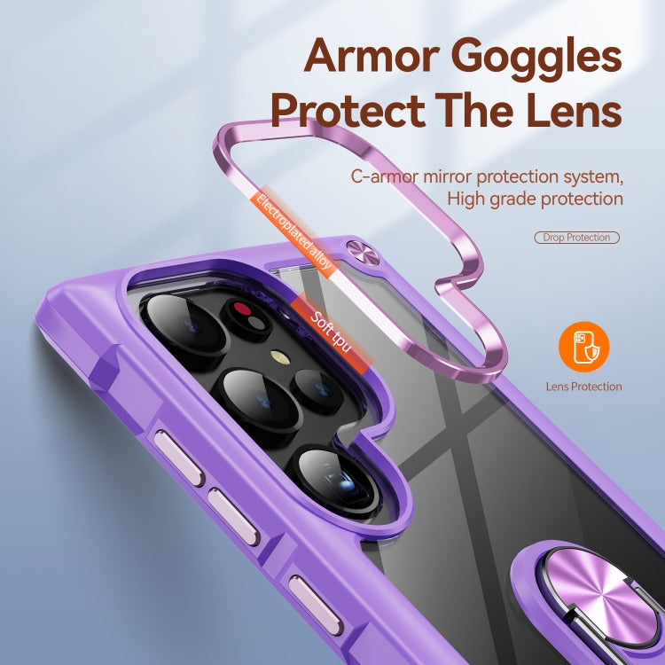For Samsung Galaxy S25 Ultra 5G TPU + PC Lens Protection Phone Case with Ring Holder(Purple)