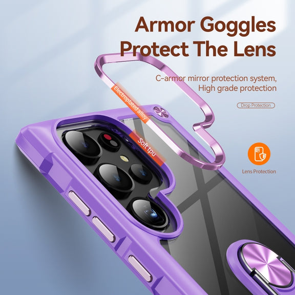 For Samsung Galaxy S25 Ultra 5G TPU + PC Lens Protection Phone Case with Ring Holder(Purple)