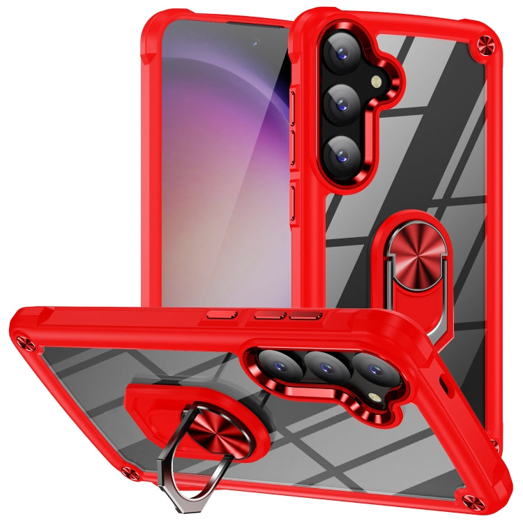 For Samsung Galaxy S25+ 5G TPU + PC Lens Protection Phone Case with Ring Holder(Red)