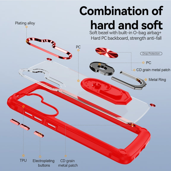 For Samsung Galaxy S25+ 5G TPU + PC Lens Protection Phone Case with Ring Holder(Red)