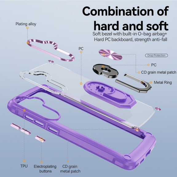 For Samsung Galaxy S25+ 5G TPU + PC Lens Protection Phone Case with Ring Holder(Purple)