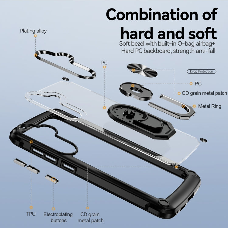 For Samsung Galaxy S25 5G TPU + PC Lens Protection Phone Case with Ring Holder(Black)