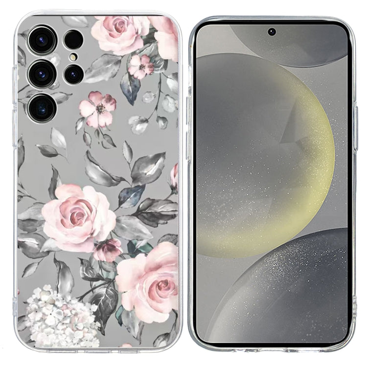 For Samsung Galaxy S25 Ultra 5G Colorful Painting Pattern TPU Phone Case(Flowers On Grey)