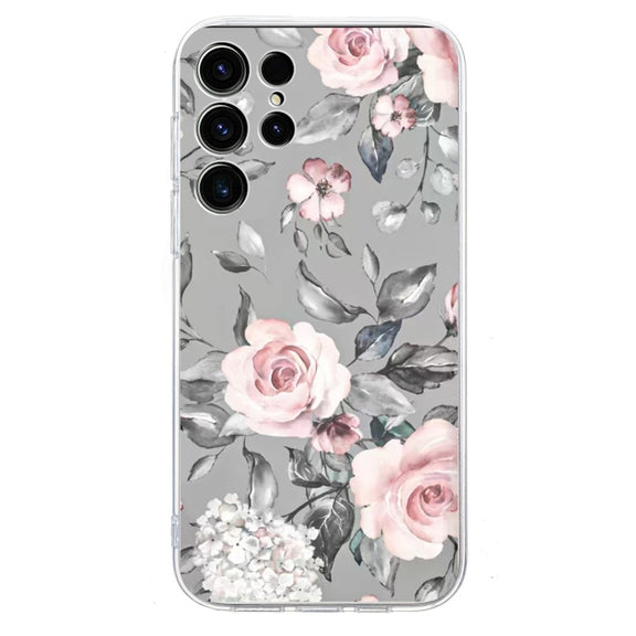 For Samsung Galaxy S25 Ultra 5G Colorful Painting Pattern TPU Phone Case(Flowers On Grey)