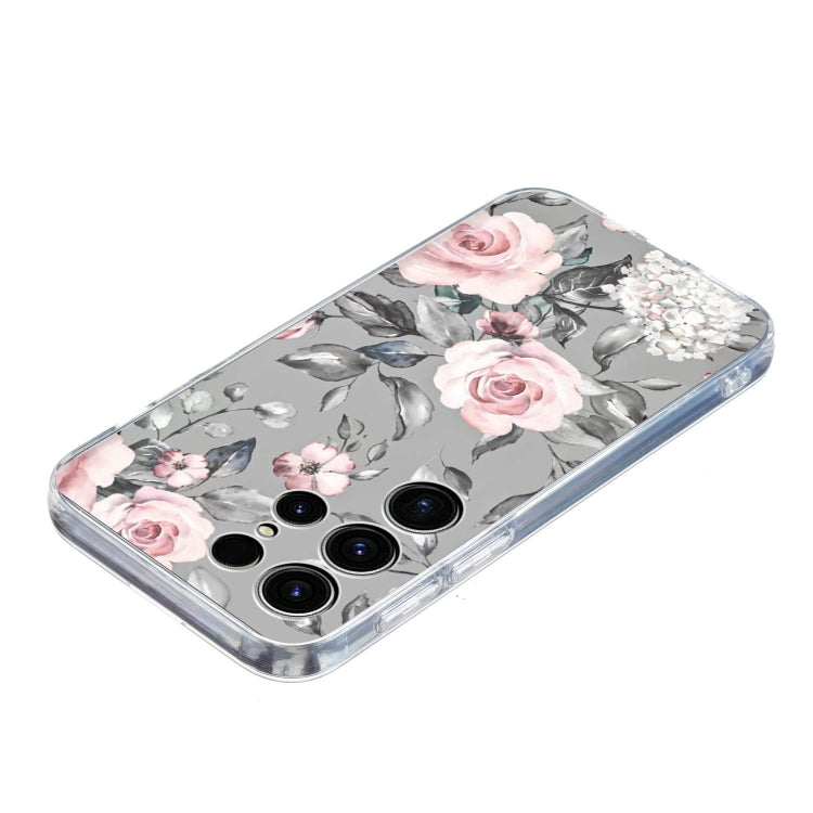For Samsung Galaxy S25 Ultra 5G Colorful Painting Pattern TPU Phone Case(Flowers On Grey)