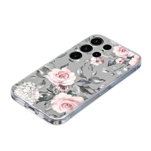 For Samsung Galaxy S25 Ultra 5G Colorful Painting Pattern TPU Phone Case(Flowers On Grey)