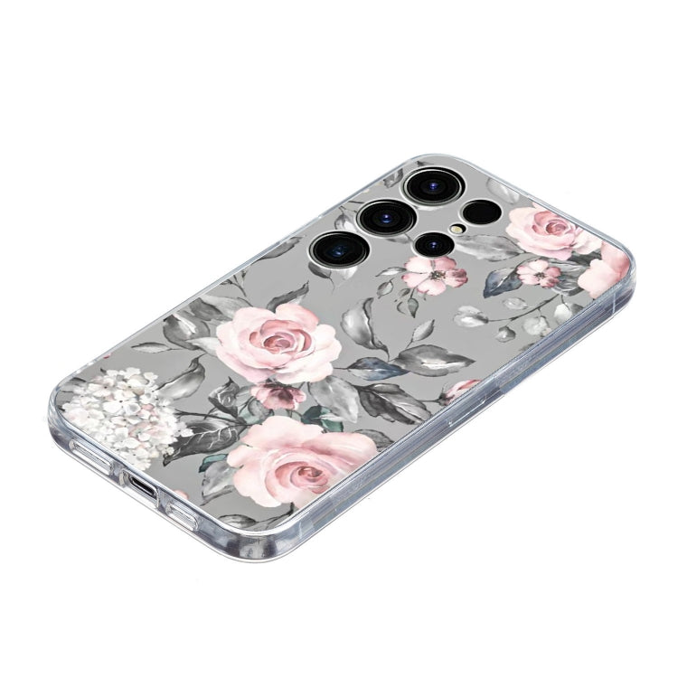 For Samsung Galaxy S25 Ultra 5G Colorful Painting Pattern TPU Phone Case(Flowers On Grey)