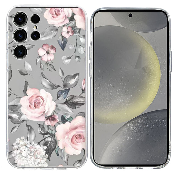 For Samsung Galaxy S25 Ultra 5G Colorful Painting Pattern TPU Phone Case(Flowers On Grey)