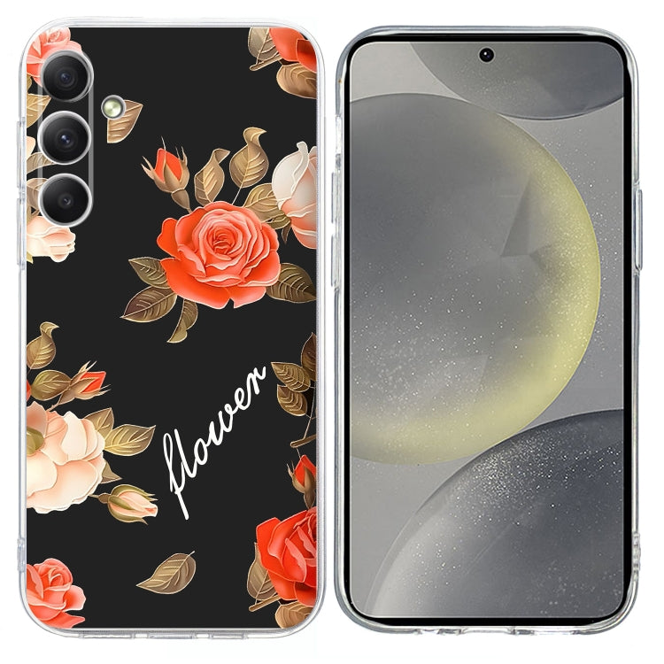 For Samsung Galaxy S25 5G Colorful Painting Pattern TPU Phone Case(Flowers On Black)