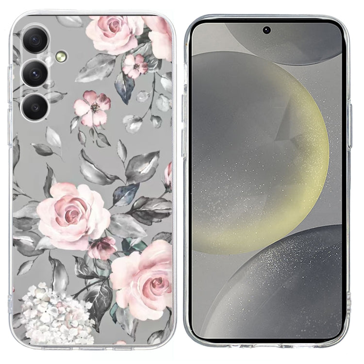 For Samsung Galaxy S25 5G Colorful Painting Pattern TPU Phone Case(Flowers On Grey)