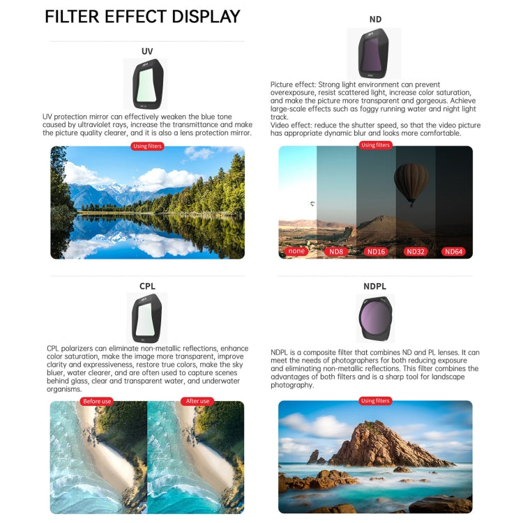 For DJI Air 3S JSR CB Series Drone Lens Filter, Filter:8 in 1 CPL UV ND Mixed
