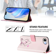 For iPhone 16e Art Colored Drawing Pattern Leather Phone Case(Cute cat)