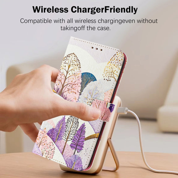 For iPhone 16e Art Colored Drawing Pattern Leather Phone Case(Landscape)
