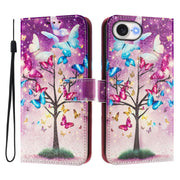 For iPhone 16e Art Colored Drawing Pattern Leather Phone Case(Butterfly branch)