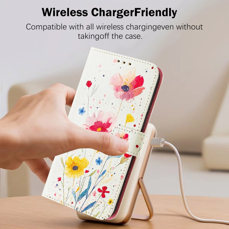 For iPhone 16e Art Colored Drawing Pattern Leather Phone Case(Flowers and plants)