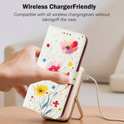 For iPhone 16e Art Colored Drawing Pattern Leather Phone Case(Flowers and plants)