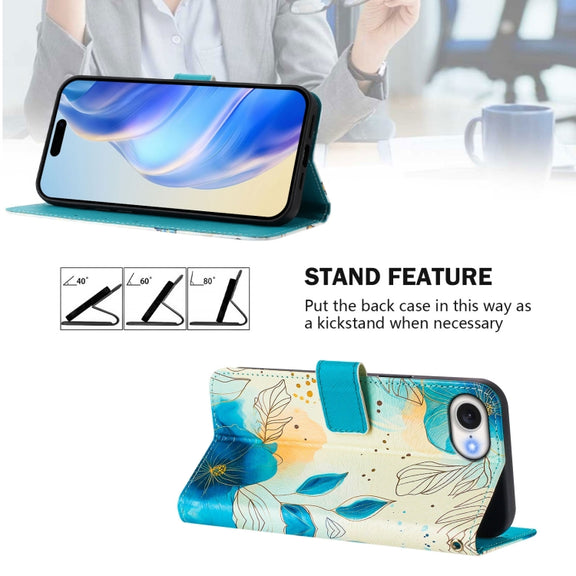 For iPhone 16e Art Colored Drawing Pattern Leather Phone Case(Flowering flowers)