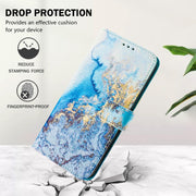 For iPhone 16e Art Colored Drawing Pattern Leather Phone Case(Ocean marble)