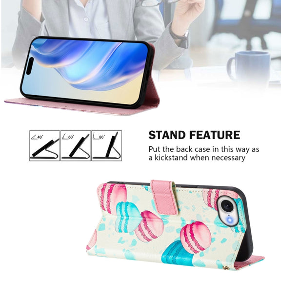 For iPhone 16e Art Colored Drawing Pattern Leather Phone Case(Cake)