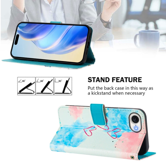 For iPhone 16e Art Colored Drawing Pattern Leather Phone Case(LOVE ME)