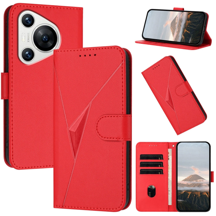 For Huawei Pura 70 Triangle Pattern Buckle Clasp Leather Phone Case(Red)