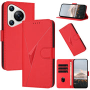 For Huawei Pura 70 Triangle Pattern Buckle Clasp Leather Phone Case(Red)