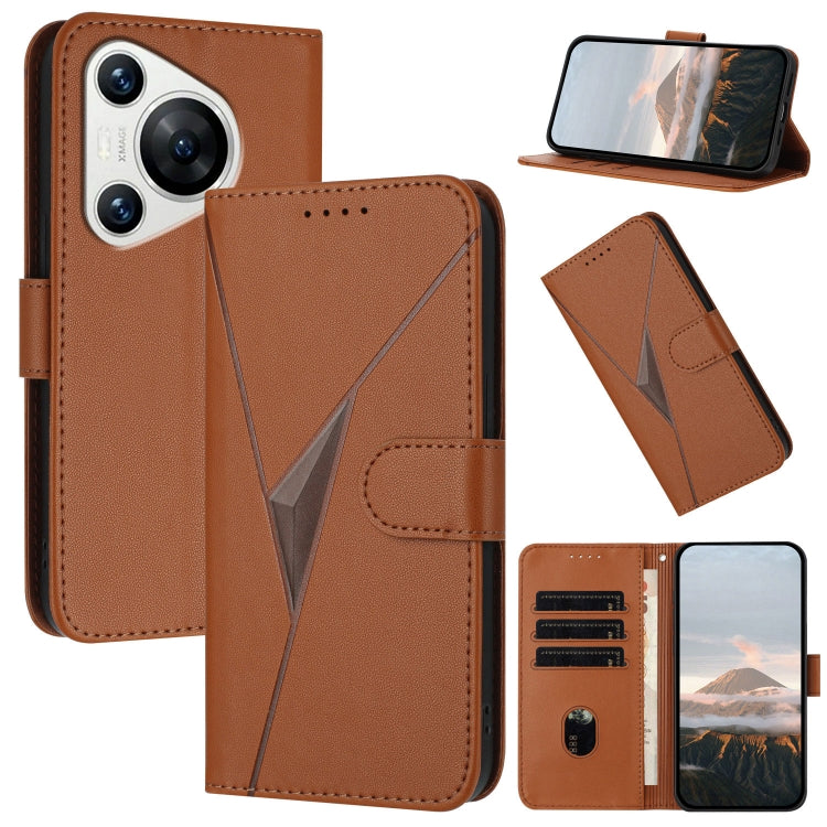 For Huawei Pura 70 Triangle Pattern Buckle Clasp Leather Phone Case(Brown)