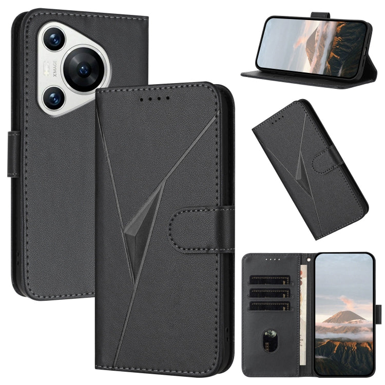 For Huawei Pura 70 Triangle Pattern Buckle Clasp Leather Phone Case(Black)
