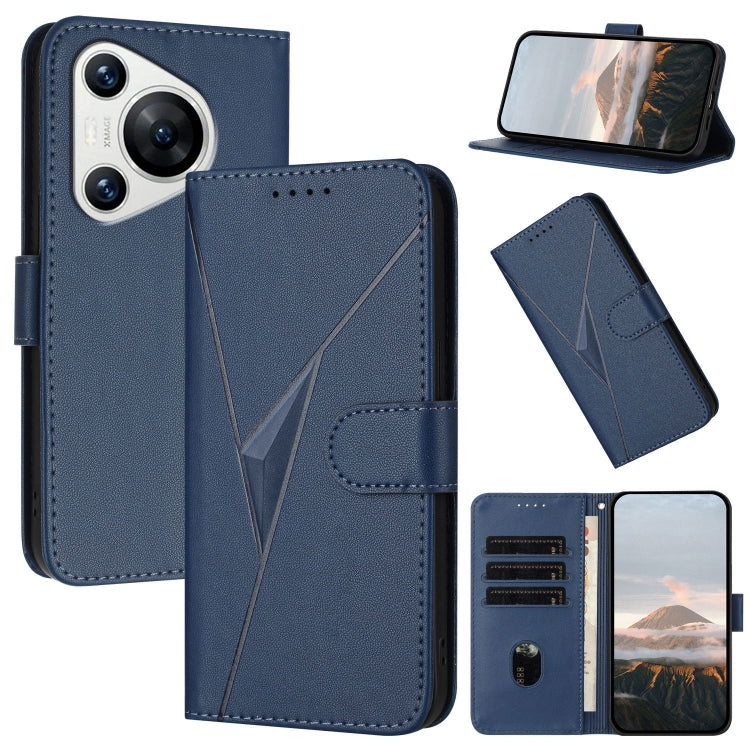 For Huawei Pura 70 Triangle Pattern Buckle Clasp Leather Phone Case(Royal Blue)