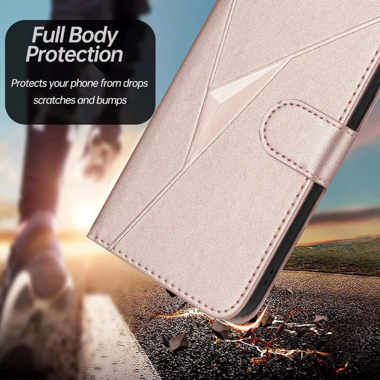 For Huawei Pura 70 Triangle Pattern Buckle Clasp Leather Phone Case(Rose Gold)